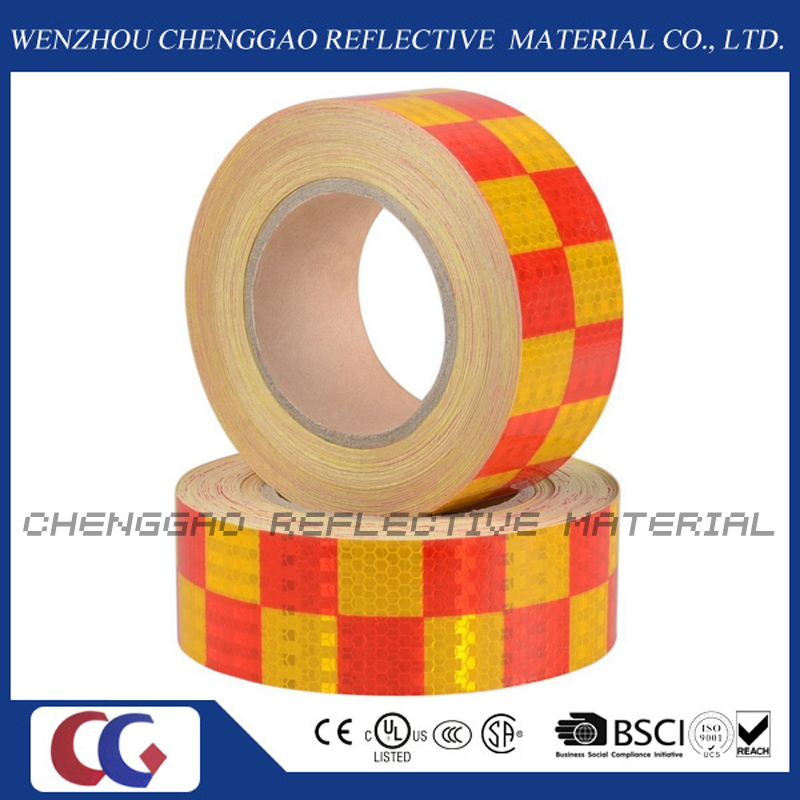 PVC Yellow and Red Chequer Safety Warning Reflective Tape (C3500-G)