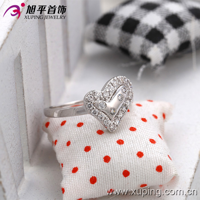 Fashion Women Elegant Heart-Shaped Silver -Plated Jewelry CZ Crystal Finger Ring -10122