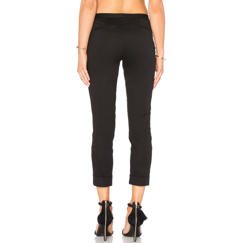 Black Fitted Cotton Stretch Twill Slim Crop Pants for Office Lady