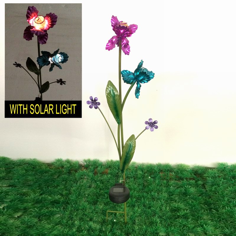 Flowering Shrubs Garden Decoration W. Solar Power Metal Stake Craft