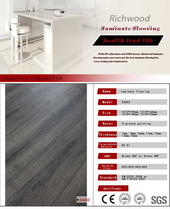 AC3 Wax Coating HDF V Bevel Wood Vinyl Laminate Flooring