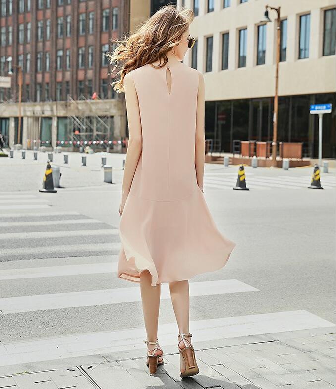 Simple Sleeveless Pink Round-Neck Fishtail Women's Dress