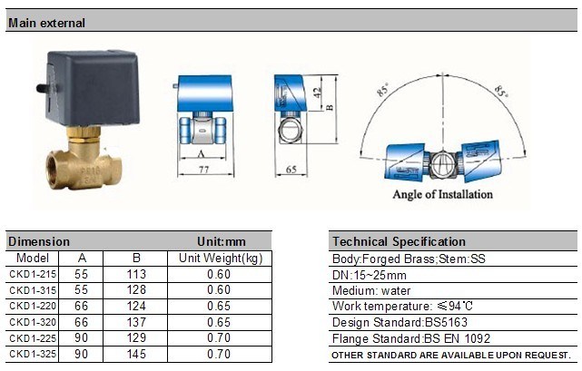 DC 24VV Brass Ball Valve Two Way Motorized Valve