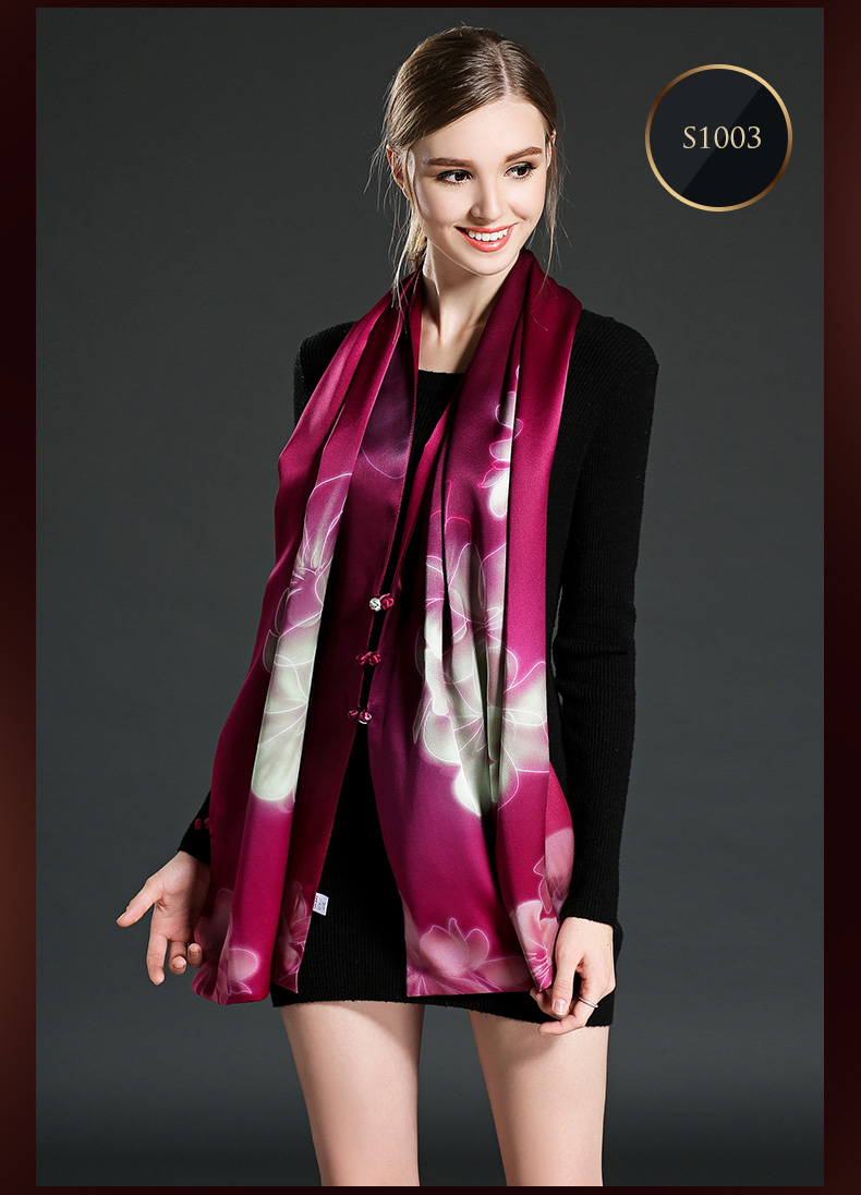 Double-Sided Printing Silk Scarf Shawl for Women