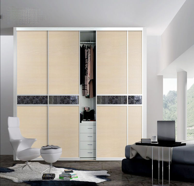 China Customer Made Melamine MDF Bedroom Wardrobe with Groove Sliding Door