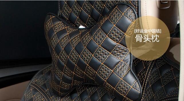 Car Headrest Neck Pillow Bone Shape Chinese Knot Pattern-Golden Black