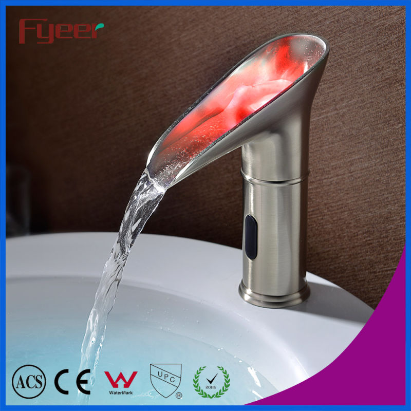 Fyeer New Nickle Brushed Hydro Power Waterfall LED Sensor Basin Faucet