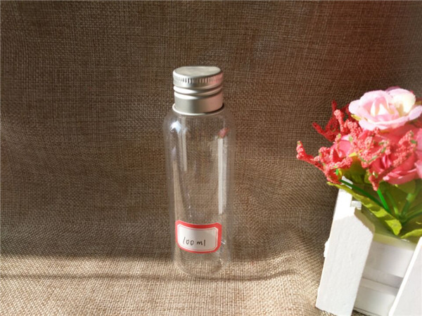 100ml Transparent Plastic Bottle with Aluminum Screw Cap (PETB-10)