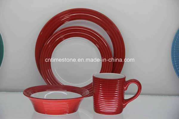 16PCS Ceramic Red Color Embossed Dinner Set