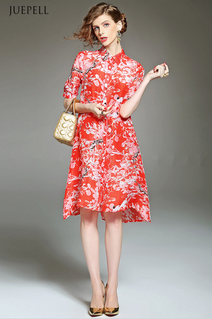 Fashion Elegant Silk Loose Floral Printed Dress