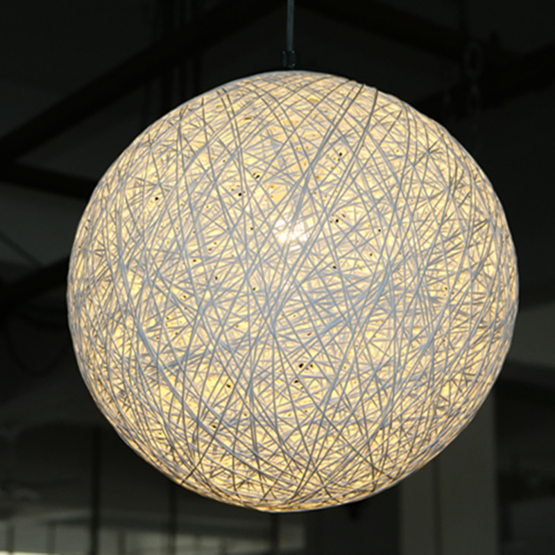 Restaurant and Hotel Decorative off White Rattan Round Pendant Lamp