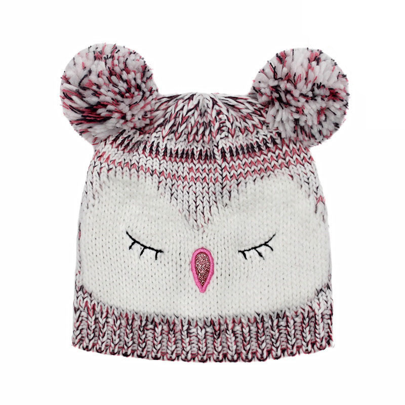 Children Baby Kids Knitted Owl Printing Embroidery Hat Warm Beanie (HW632)