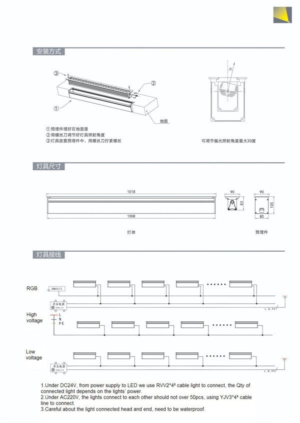 Adjustable Angle 24W Waterproof LED Inground Light Adjustable Facade Lighting RGB Ground Uplights