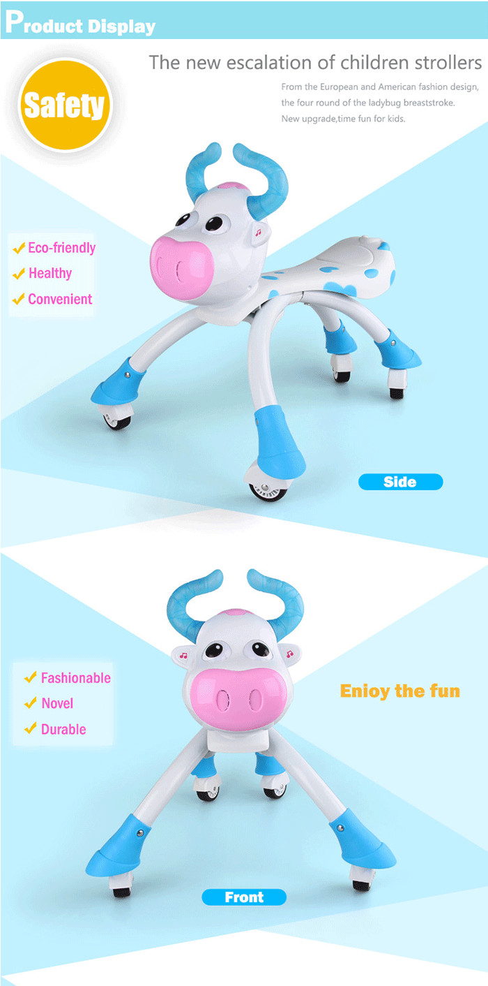 Updated Version Blue & Pink Lovely Cow Baby Walking Car with Wheels Animals Kids Ride on Car 10218546