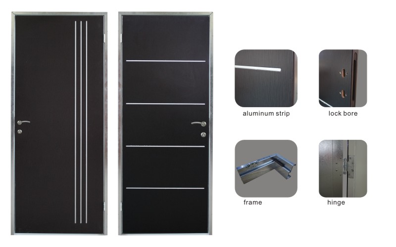 Decorative Aluminium Strips Inserted Residential Interior Steel Metal Security Door