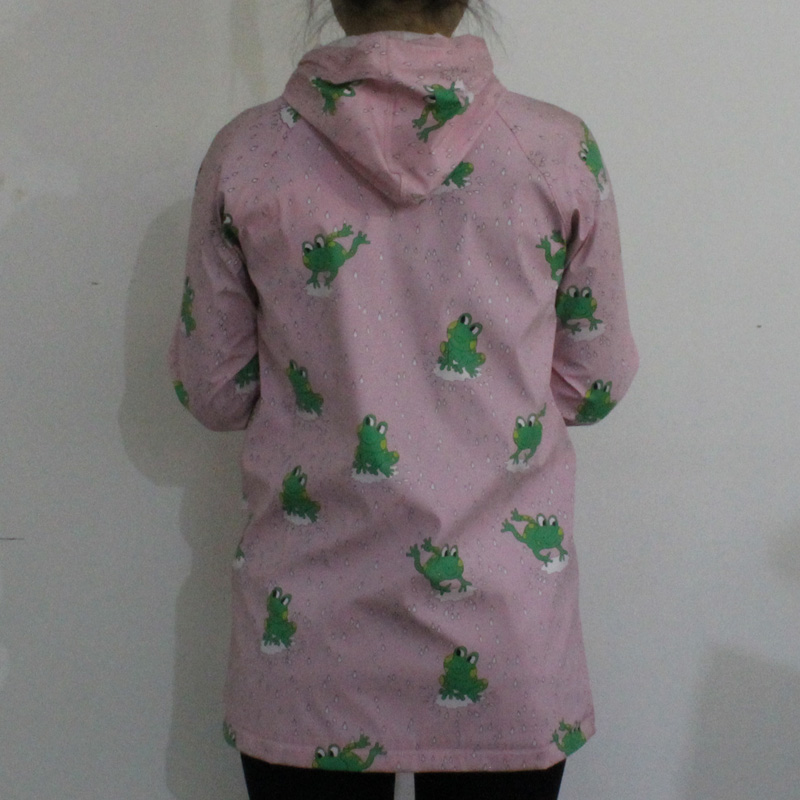 Pink Frog Hooded PU Raincoat