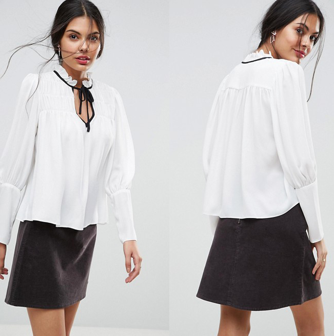 Ladies Collarless Blouse with Long Sleeve Sexy Fashion Blouse