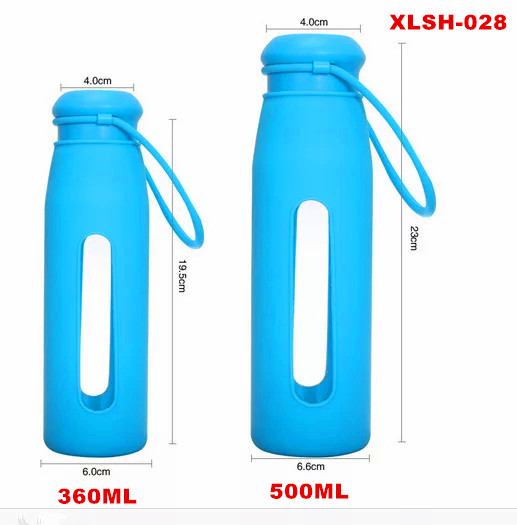 Hot Selling Glass Water Sport Bottle with Silicon Sleeve Portable Glass Bottle