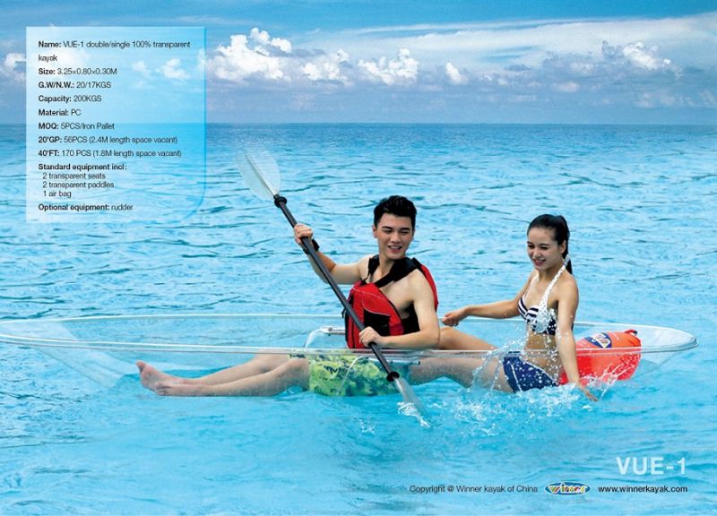 Double/Single Seaters Transparent Kayak/Boat for Seabeach