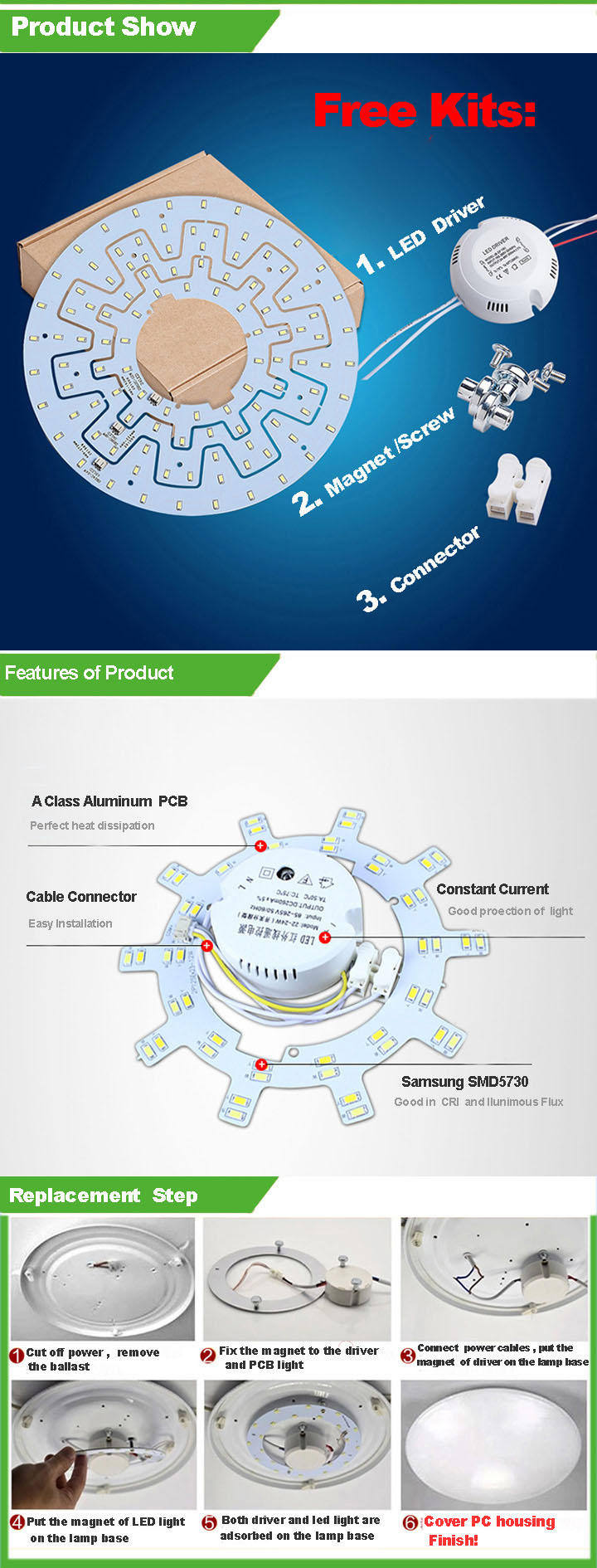 AC 240V LED Ceiling Light Replace PCB Module with Magnat Installation