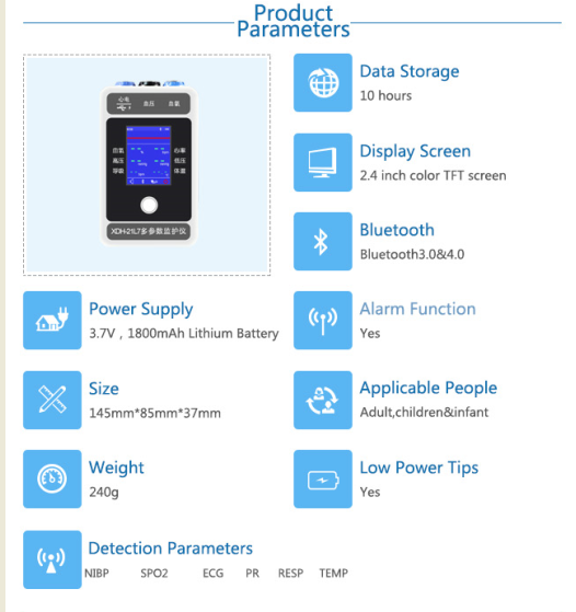 Berry Color Handheld Multi-Parameter Touch Screen Patient Monitor