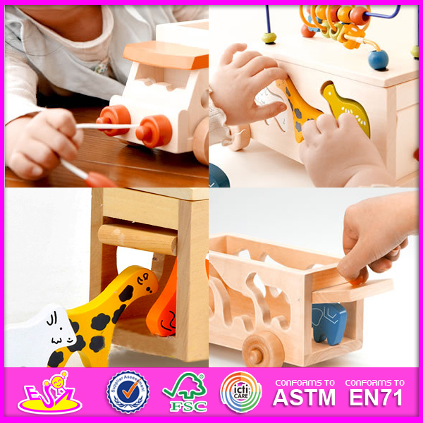 Educational Toy Pull and Push Toy for Kids, Wooden Toy DIY Toy for Children, String Bead Toy Wooden Block Toy for Baby W05b074