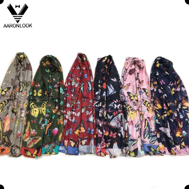 2016 New Style Butterfly Flower 100% Mulberry Silk Scarf