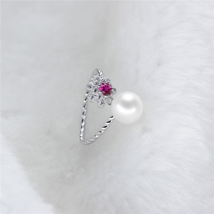 Flower Zircon Natural Freshwater 925 Sterling Silver Pearl Ring