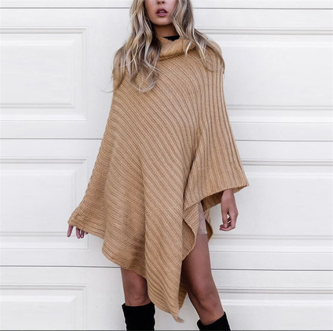 Wholesale Stand Collar Poncho Pullover Sweater for Women