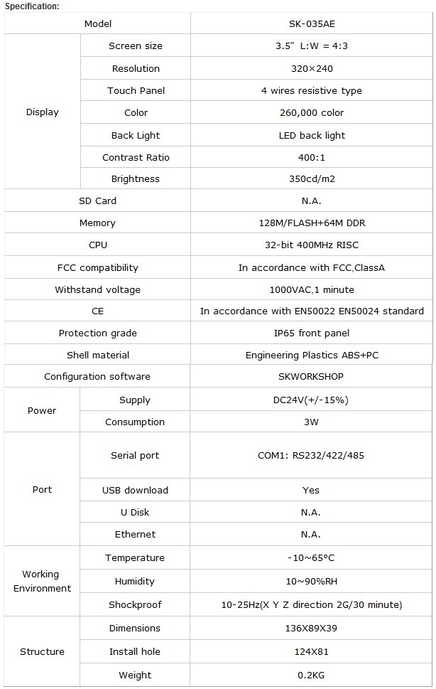 Samkoon 3.5inch Sk-035ae Series LCD Touch Screen HMI