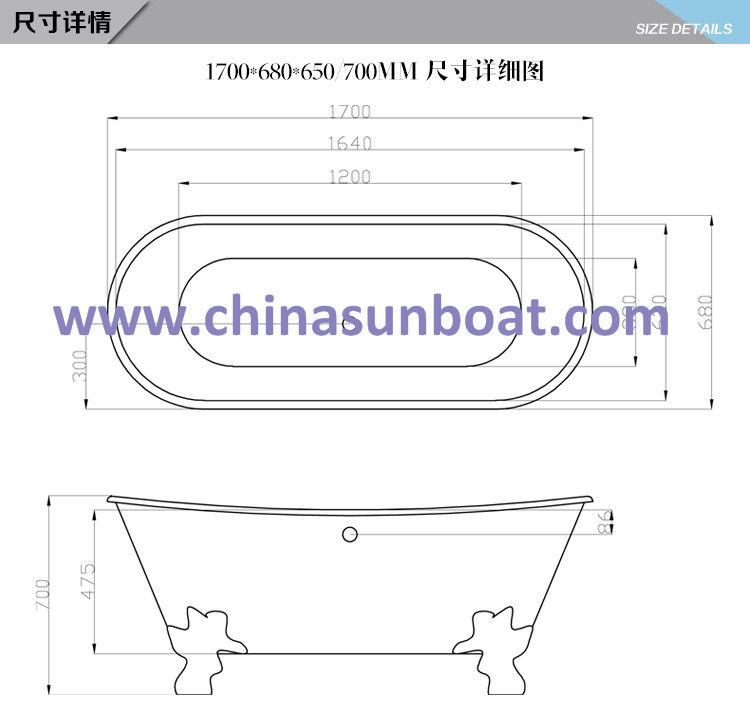 Cast Iron Bathtub Independent Enamel Bathtub European Classical Double Deepening Enamel Bathtub