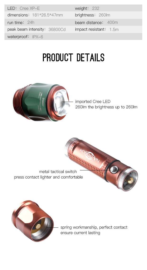 260 Lumens Zoomable Rechargeable LED Torch (NK-06)