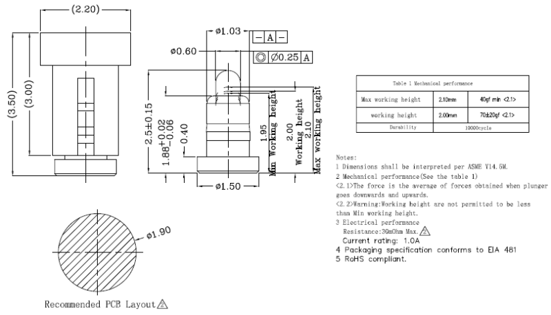 spring pogo pin for SMT with diameter 0.6