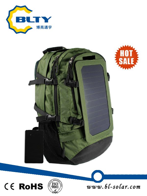 Army Green Polyester Hiking Solar Backpack 6.5W 6V Solar Bag