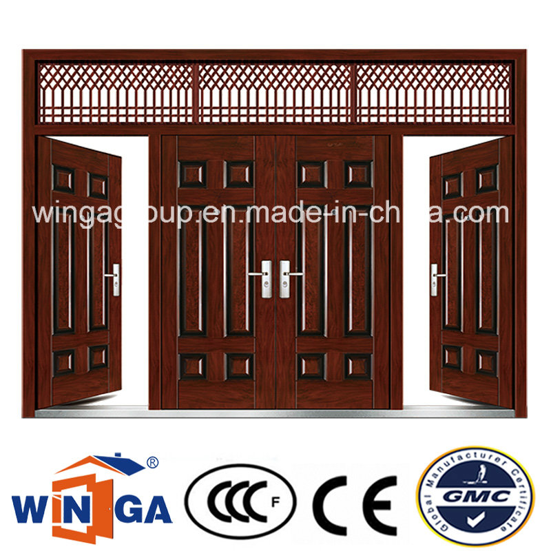 4 Doorleaf Outside Brown Color Security Metal Steel Door (W-SD-06)