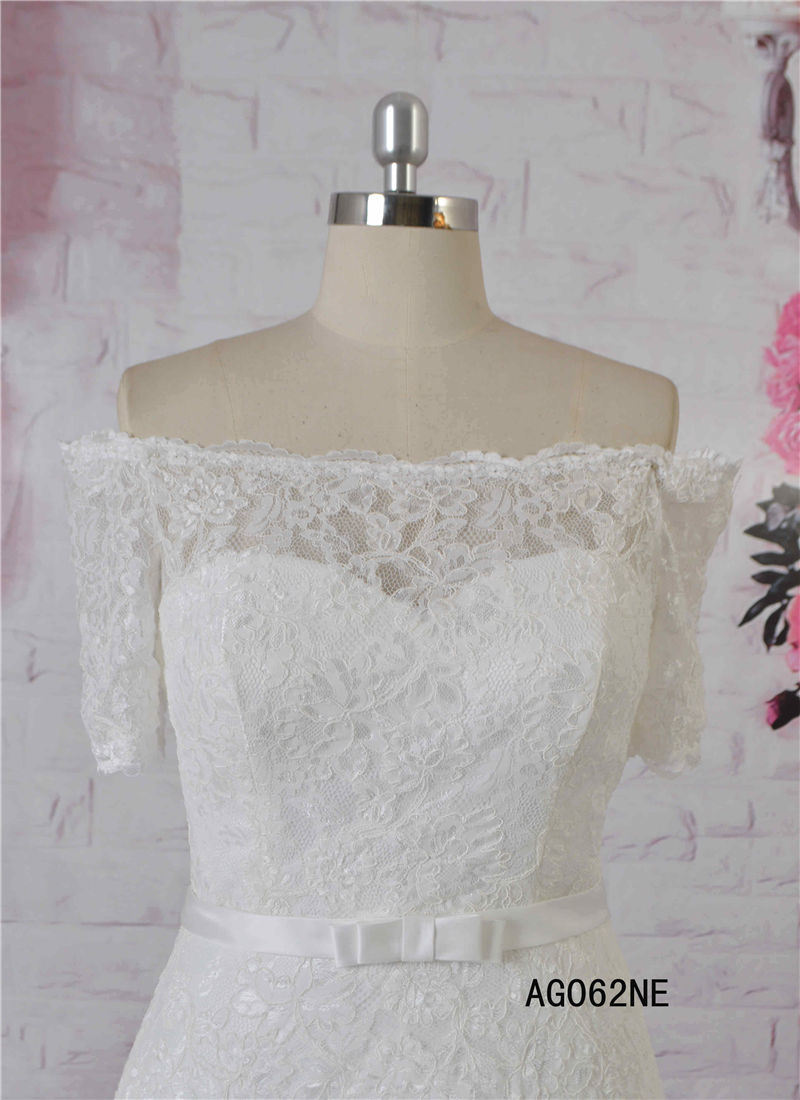 2016 Made in China French Lace Short Sleeves A-Line Bridal Wedding Dress Gown