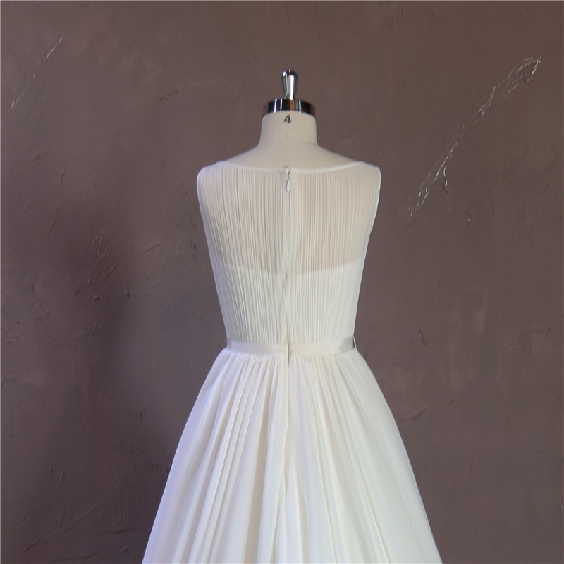 Round Neck with Beading Belt Long Train Chiffon Wedding Dress