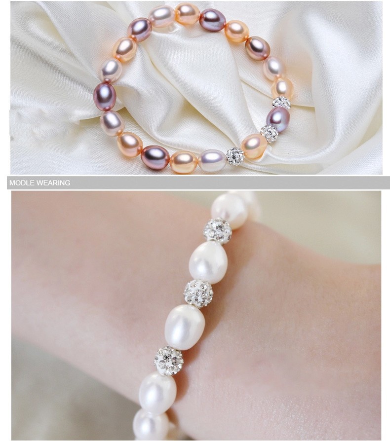 Cultured Pearl Bracelet AAA 7-8mm Rice Mixed Color Braid Natural Pearl Bracelet