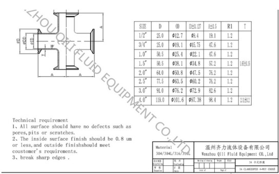 Sanitary Stainless Steel Pipe Fitting Butt Welding Cross