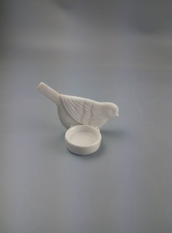 White Glazed Candlestick Bird Design