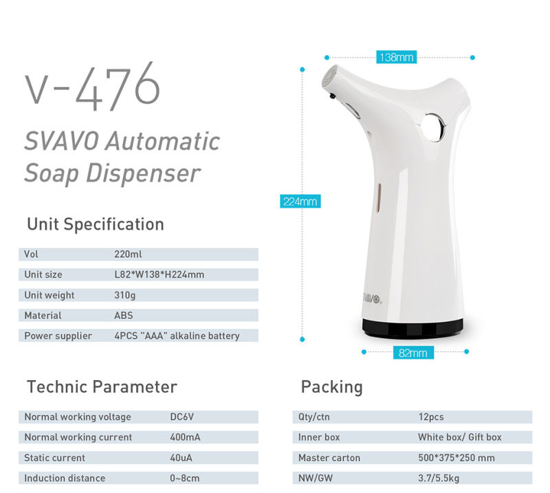 Svavo V-476 Touchless Refill Soap Dispenser Automatic Hand Soap Dispenser