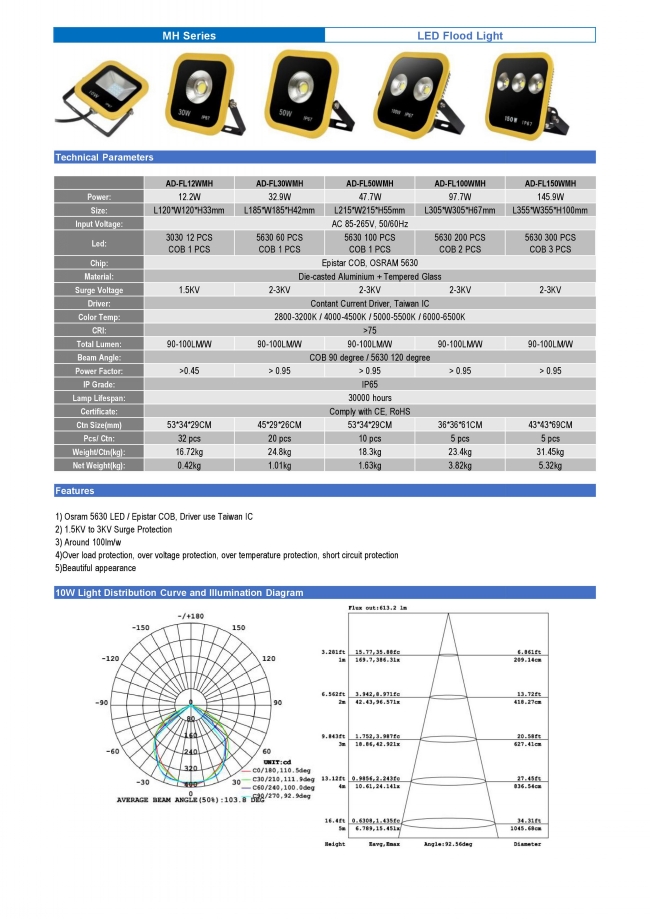 China LED Flood Light High Power IP66 LED Floodlight 30W/50W/100W/150W