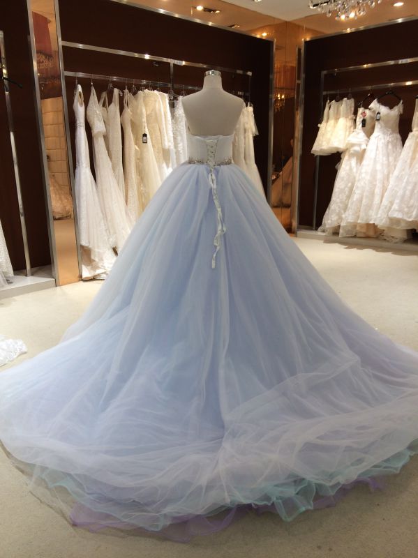 Princess Strapless Sleeveless Sky Blue Wedding Dress