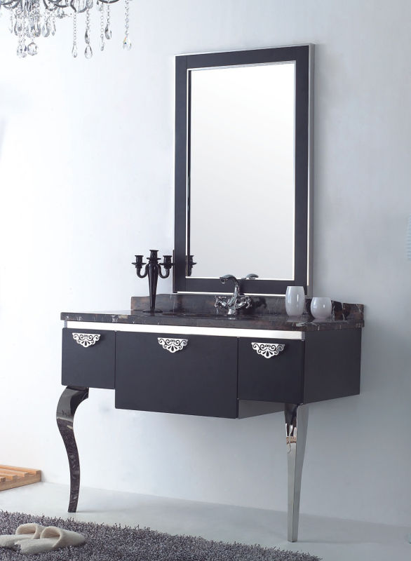 Black Silver on Floor Modern Mirrored Stainless Steel Bathroom Cabinet (JN-88813)