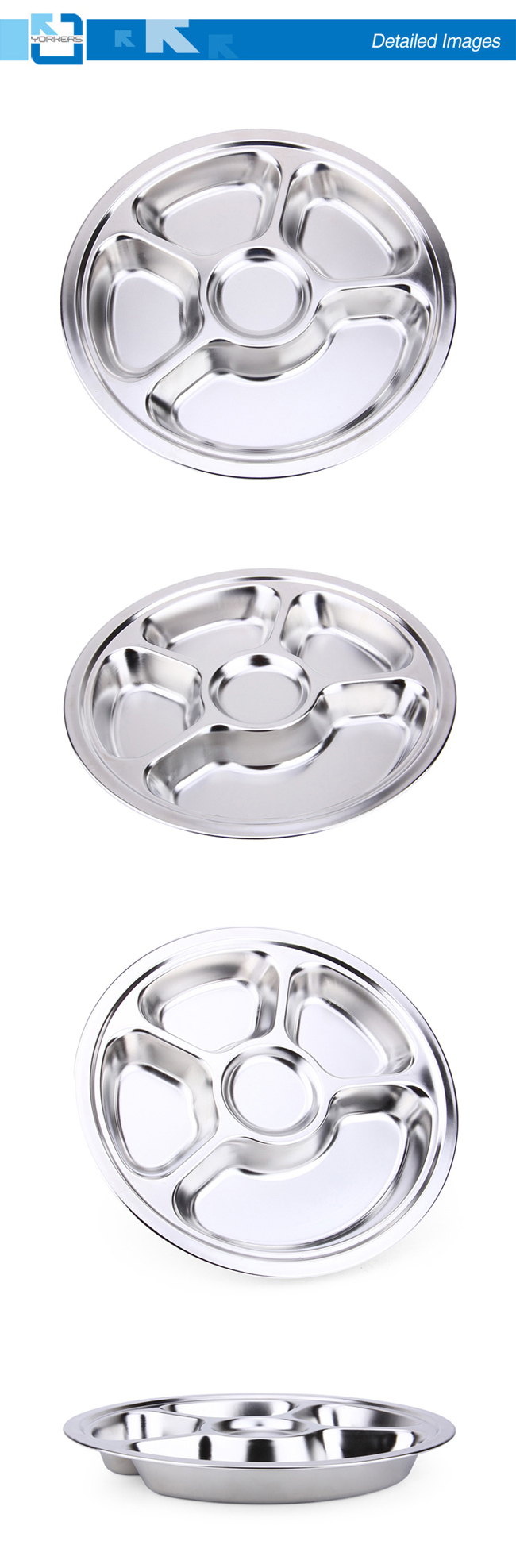 28cm 5 Dividers Serving Tray with Compartments Stainless Steel Dish