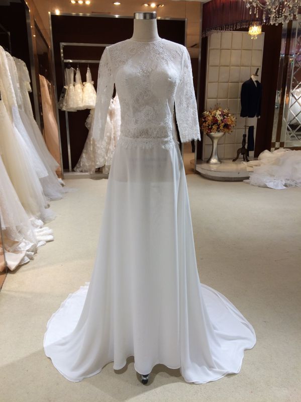 A Line Chiffon Wedding Dresses with Half Sleeves