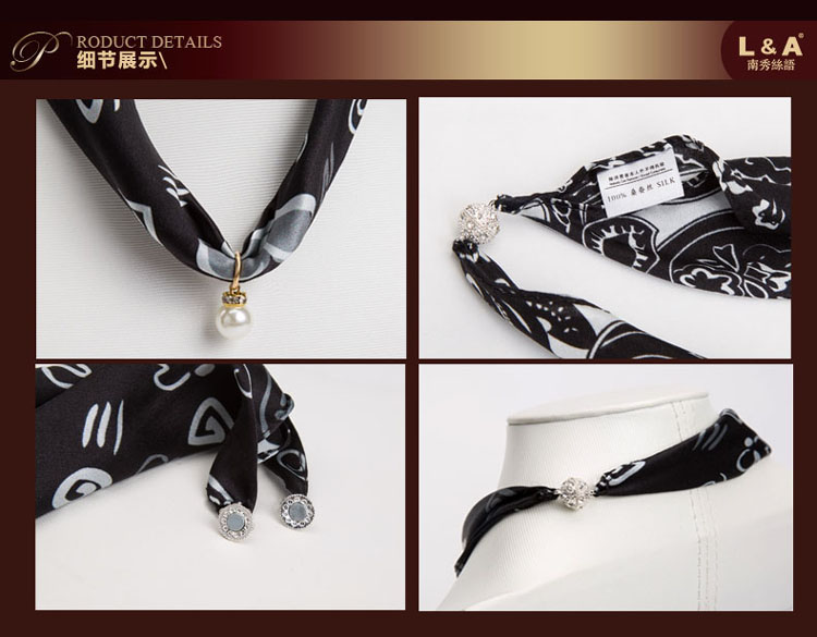 Black Silk Scarf Necklace for Women