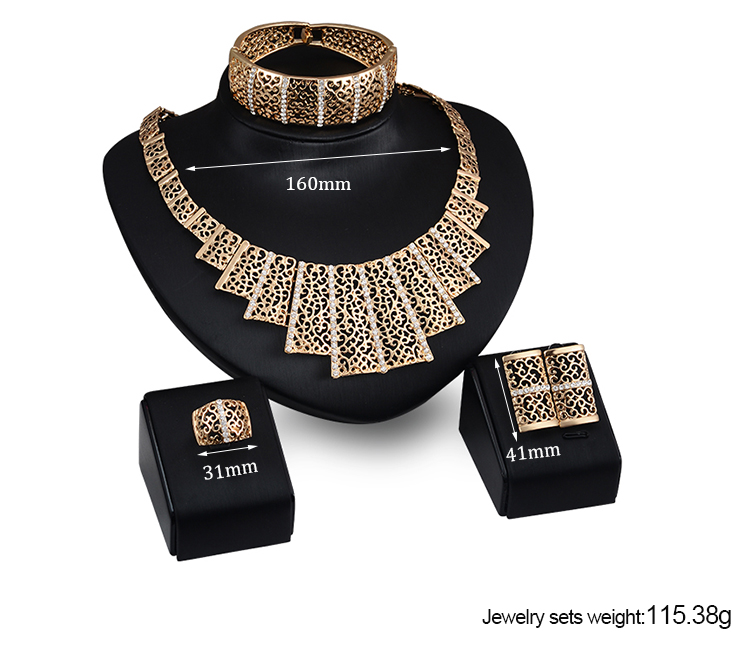 Trapezoid Shaped Wider Bangle Ring Necklace Earring Sets (C-XSST0049)