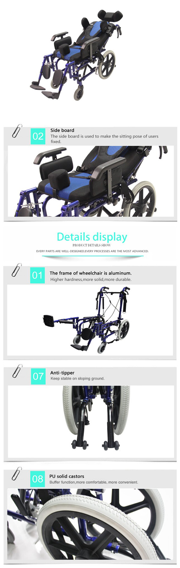 High Back Disabled Wheelchair Reclining Wheelchair Cerebral Palsy Children Wheelchair