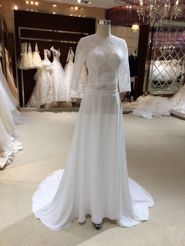 A Line Chiffon Wedding Dresses with Half Sleeves